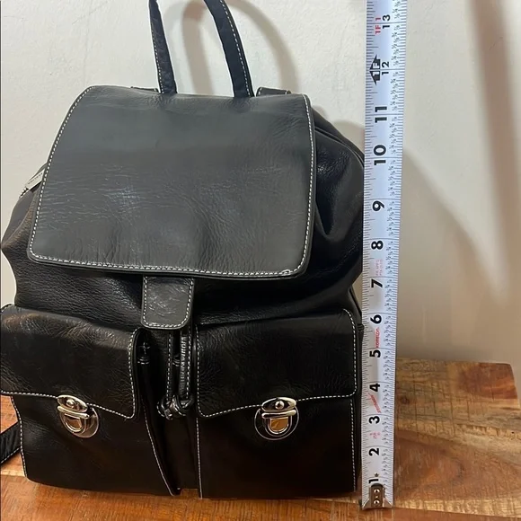 Perlina Black Buttery Smooth Pebbled Leather Backpack - Picture 14 of 14